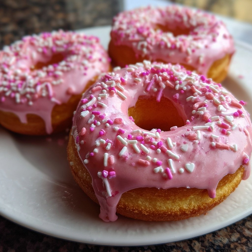 Valentine Donuts with Pink Glaze