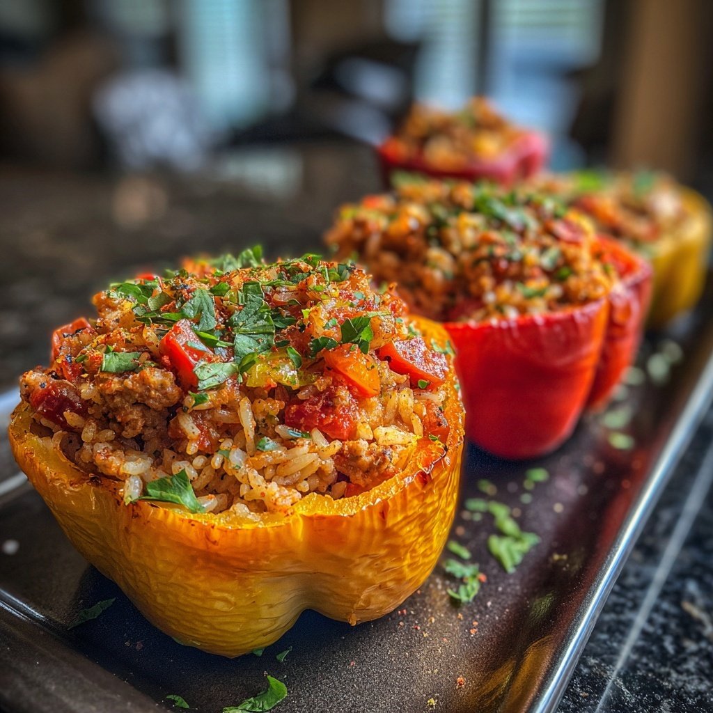 Ground Turkey And Rice Stuffed Peppers
